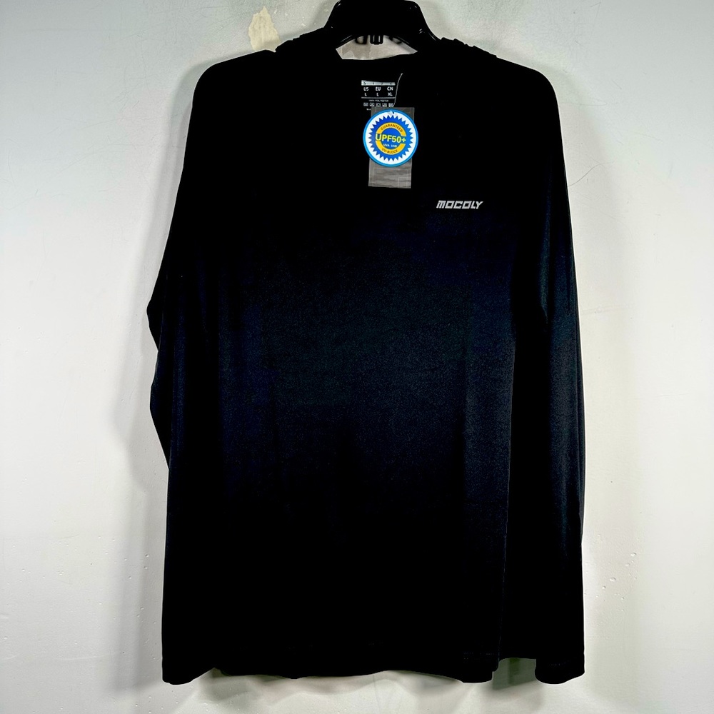 Mocoly UPF 50+ Sun Protection Hooded Long Sleeve Shirt, Men's Size L - Black